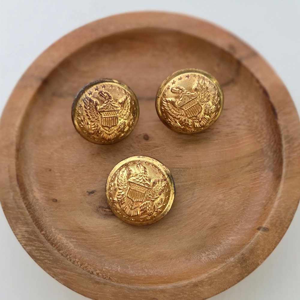 Vintage Military Buttons Gold Eagle Crest Seal